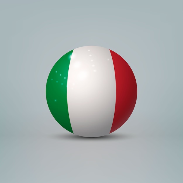 Vetor bola ou esfera de plástico brilhante 3d realista com bandeira da itália