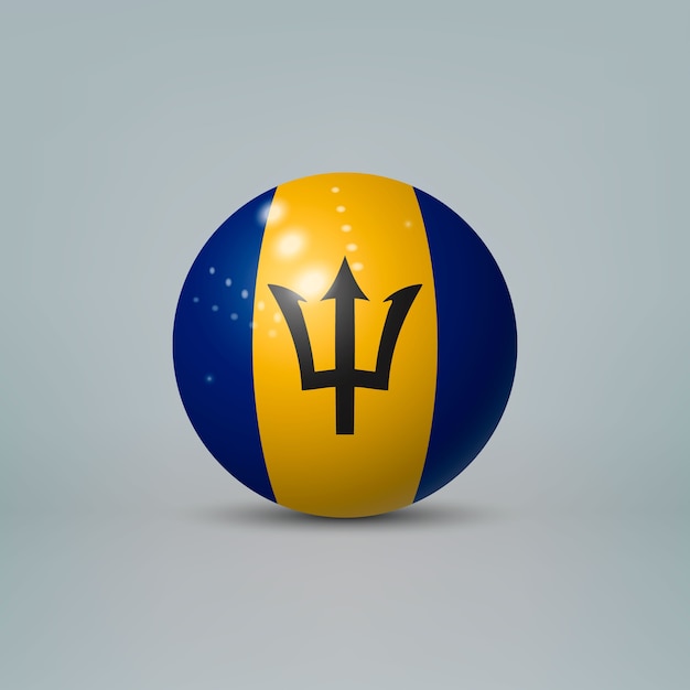 Bola ou esfera de plástico brilhante 3D realista com bandeira de Barbados