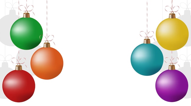 Bolas de árvore de natal realistas coloridas em fundo branco ano novo ou fundo de natal