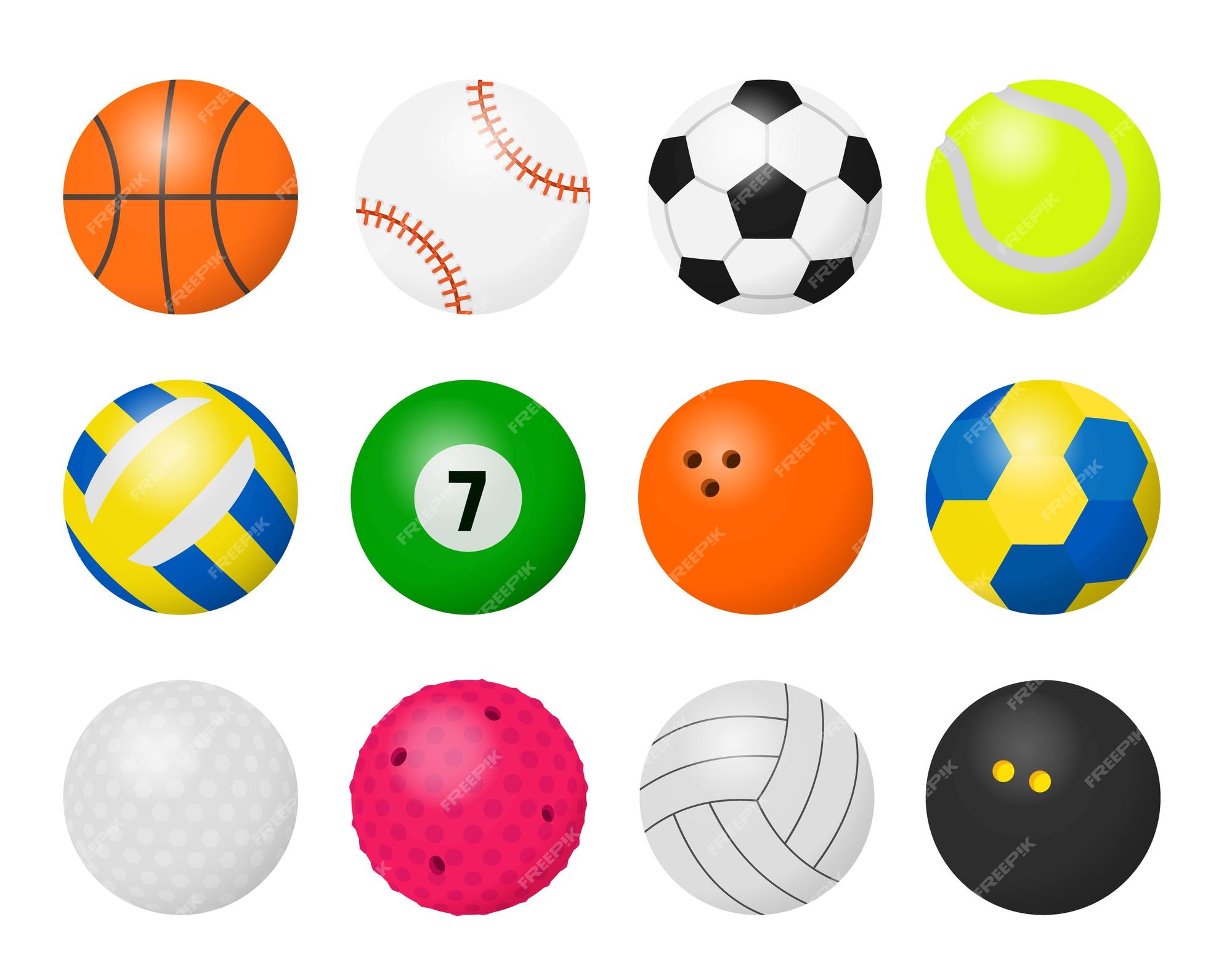 Desenho animado esporte bola esportes jogo equipamentos futebol voleibol  golfe futebol beisebol críquete vetor definido