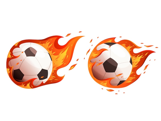 Bola de futebol em chamas de fogo ícone de desenho animado de bola de fogo  de futebol logotipo de bola rápida em movimento isolado