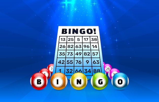 Bolas de jogo de bingo com números em azul com luzes