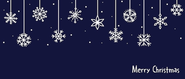 Bolas de Natal de neve penduradas padrão sem costura com flocos de neve e felicitações pendurados