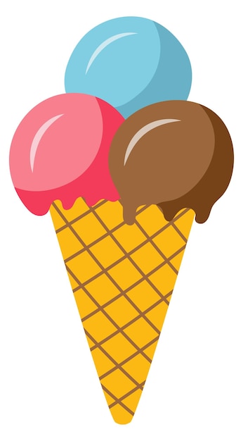 Bolas de sorvete no cone de waffle Ícone de doce de verão