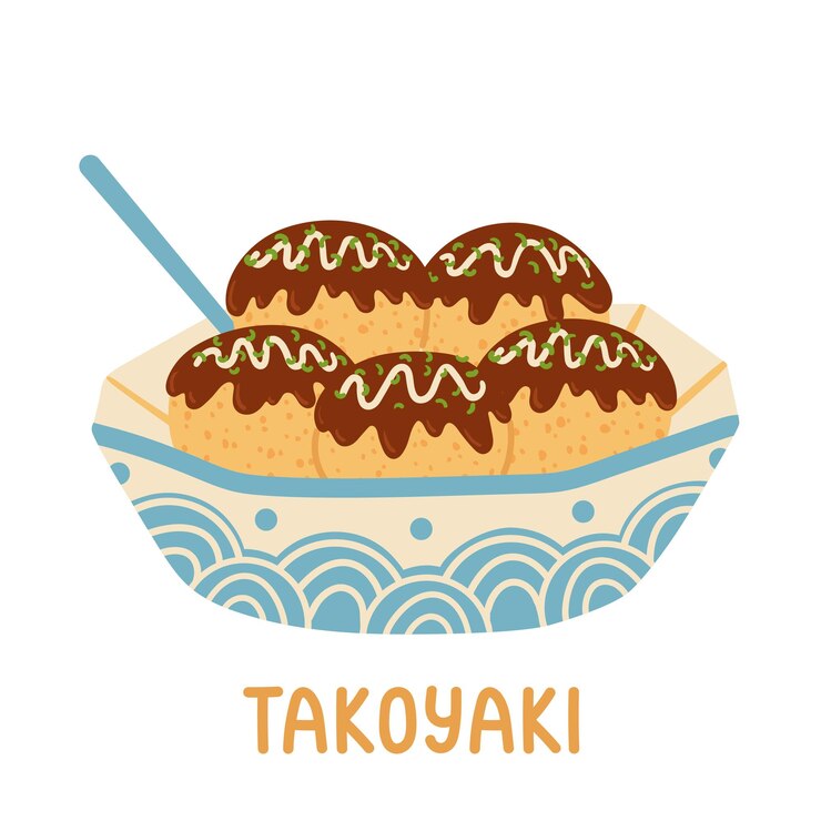 Vetor bolas de takoyaki ou bolas de polvo vetor comida asiática lanche japonês fofo mão segura pauzinhos chineses