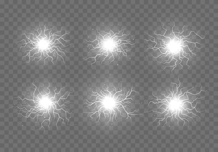 Vetor bolas elétricas de prata e relâmpagos