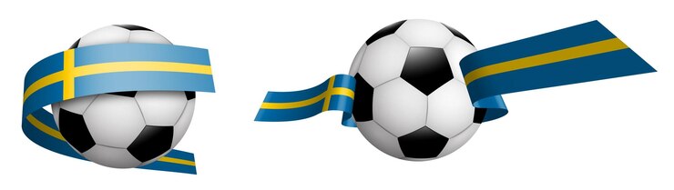 Vetor bolas para futebol, futebol clássico em fitas com as cores da bandeira da suécia. elemento de design para competições de futebol. equipe nacional sueca. vector isolado em fundo branco