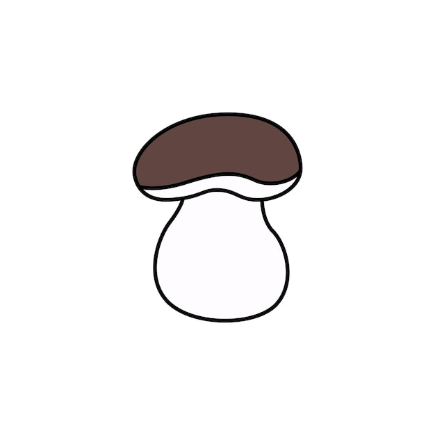 Boleto marrom boletus groovy cogumelo doodle elemento coleção outono contorno preto isolado