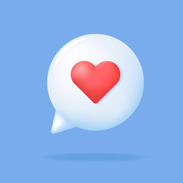 Vetor bolha de bate-papo 3d branca com coração vermelho mensagem de amor como cliente de rede de notificação mídia social
