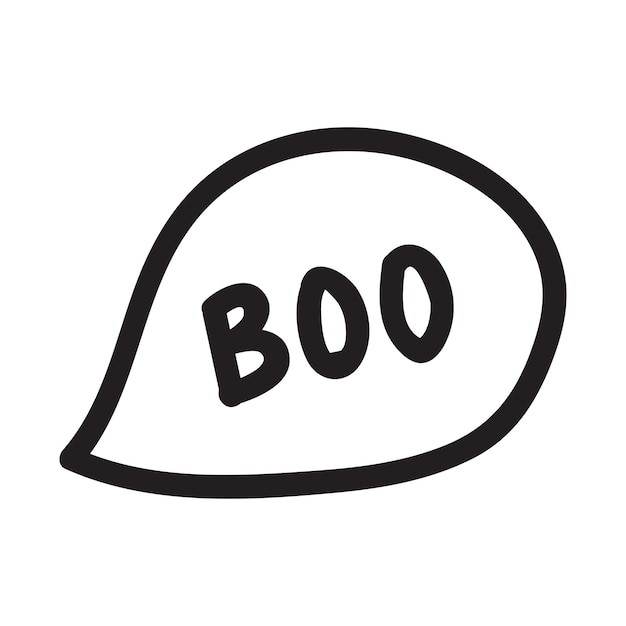 Bolha de boo de doodle de preto e branco. tipografia para o halloween