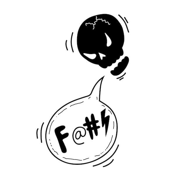 Bolha de fala com símbolos de palavrões bolha de fala em quadrinhos com maldições crânio relâmpago doodle