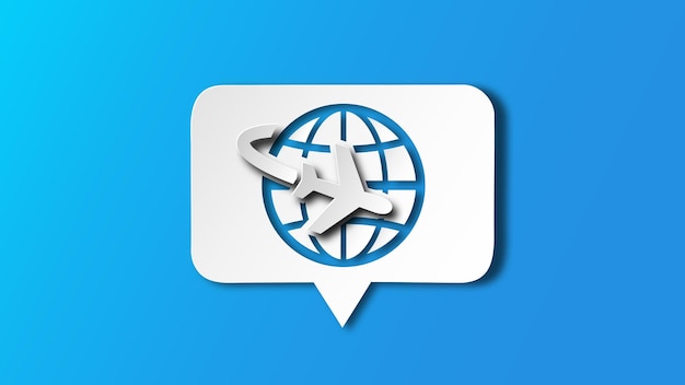 Bolha de fala cortada em papel branco Ícone de linha de viagem global Sinal de voo internacional Símbolo de viagem on-line