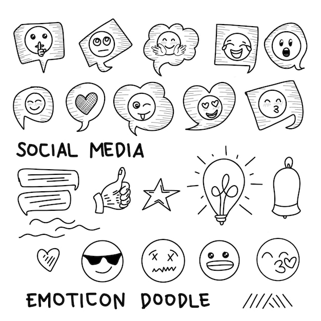 Vetor bolha de fala doodle com emoticons