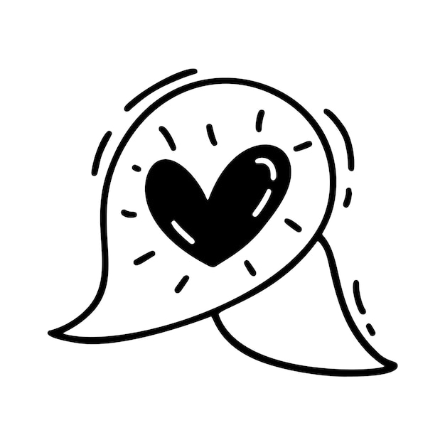 Bolha de texto fofa vetorial Ícone desenhado à mão de coração Desenho de férias doodle Elemento de design amor dos namorados