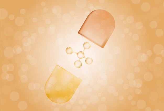 Bolha oval de ouro de óleo isolada sobre um fundo transparente Cápsula cosmética de vitamina E A ou ômega 3