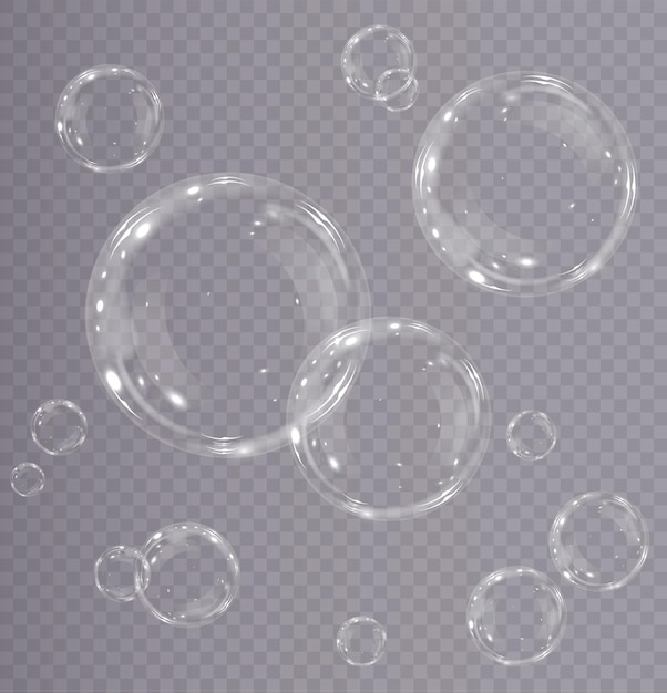 Bolha png conjunto de bolhas de sabão realistas. as bolhas estão localizadas em um fundo transparente. vetor f