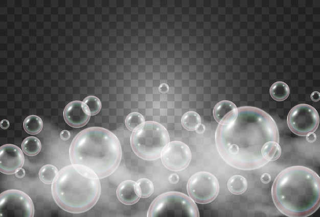 Vetor bolhas de sabão de ar em um fundo transparente ilustração em vetor de lâmpadas