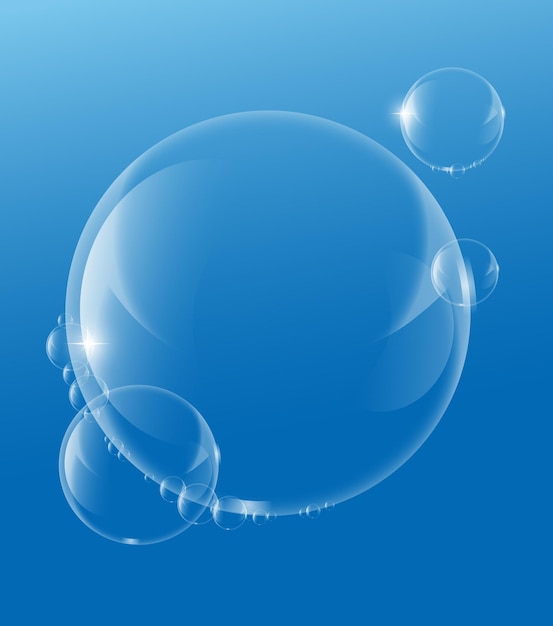 Bolhas de sabão ou água caem debaixo d'água no elemento de design do vetor de fundo azul claro ilustração eps10
