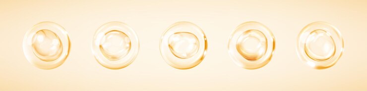 Vetor bolhas de soro de colágeno dourado essência cosmética solução cosmética de cuidado da pele de conceito vector