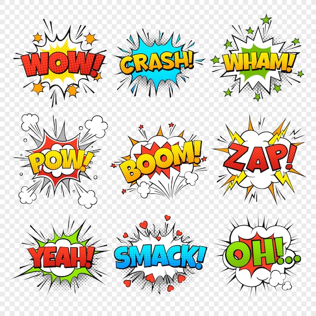 Bolhas em quadrinhos. Conjunto de quadros de quadrinhos engraçados no conjunto de quadros de bolha do discurso