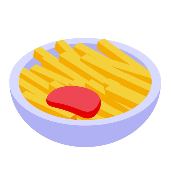 Bolinha contendo batatas fritas com ketchup ícone isométrico