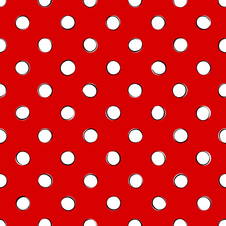 Vetor bolinhas brancas retrô com contorno preto sobre fundo vermelho. padrão uniforme