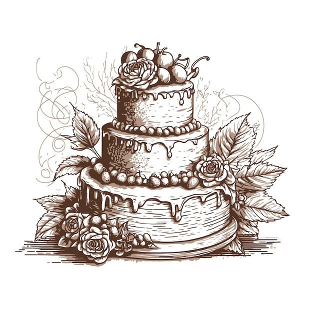 Cor Vetorial Por Atividade Numérica Com Bolo De Casamento Fofo. Sobremesa  De Cerimônia De Casamento Decorada Com Flores E Noiva E Ilustração do Vetor  - Ilustração de bolo, flores: 271015894