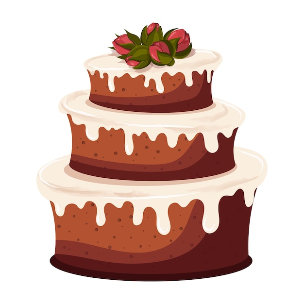 Vetor bolo. bolo de chocolate com creme branco. ilustração vetorial
