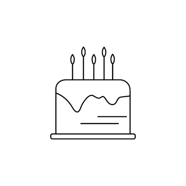 Bolo com ilustração vetorial de velas simples imagem de contorno preto do logotipo do bolo de aniversário