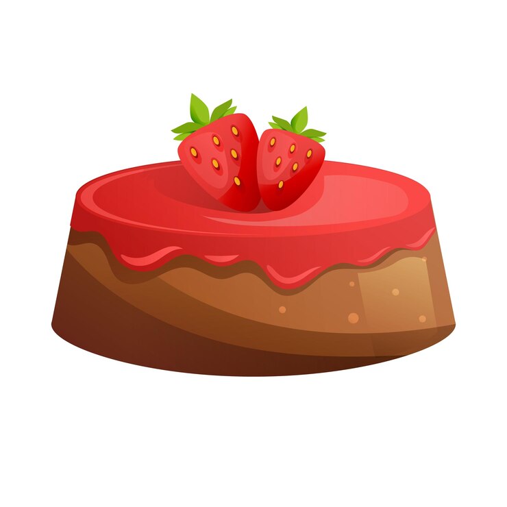 Vetor bolo com morangos frescos de açúcar de confeiteiro sobremesas assadas doces comida deliciosa