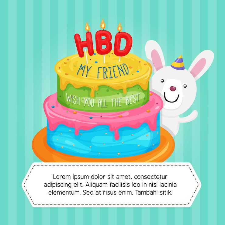 Vetor bolo de aniversário com personagem de coelho