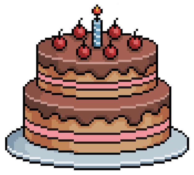 Bolo de aniversário de pixel art. item de jogo de bits