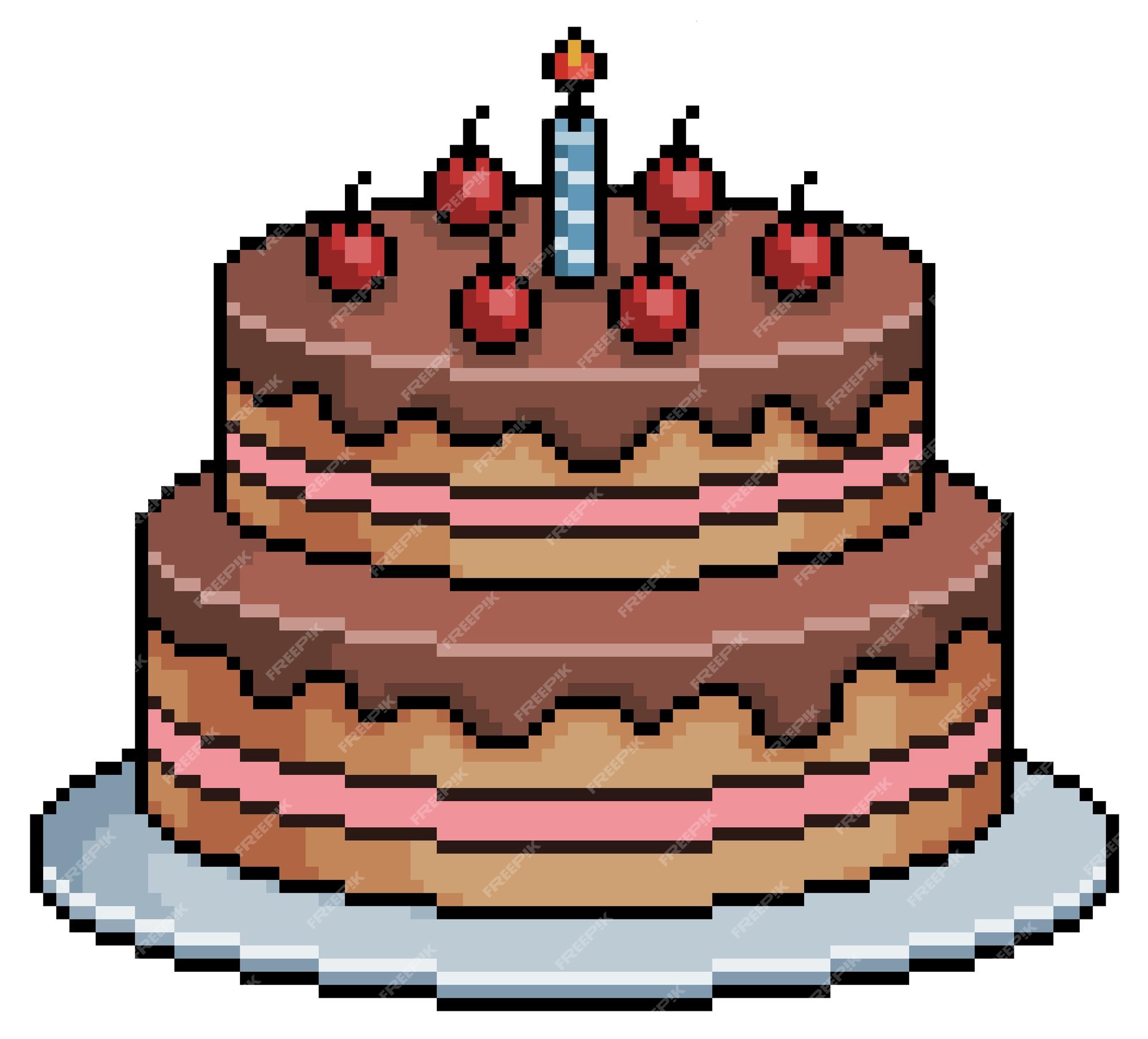 Bolo de aniversário de pixel art. item de jogo de bits