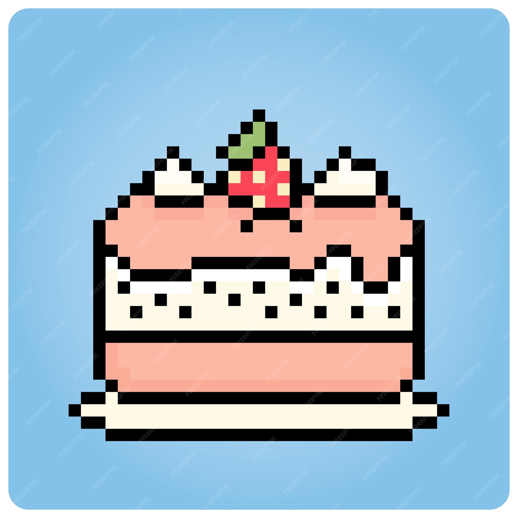 Bolo de aniversário de 8 bits pixel. item de comida para ativos de