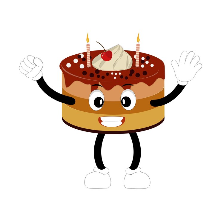 Vetor bolo de aniversário doce e bonito desenho de personagens de desenho animado desenho de caráter vintage bolo de aniversario de cartoon retro