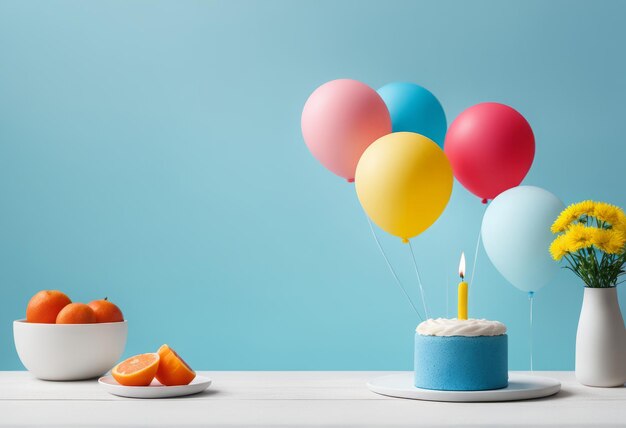 Vetor bolo de aniversário e balões bolo de aniversario e balões cake de aniversário com balões na mesa agai