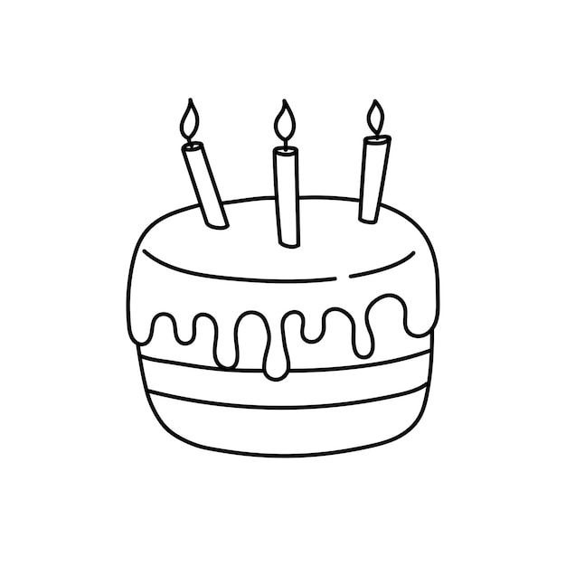 Bolo de aniversário em estilo doodle desenhado à mão