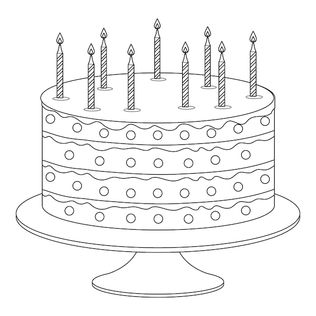 Bolo de aniversário para colorir ilustração para crianças e