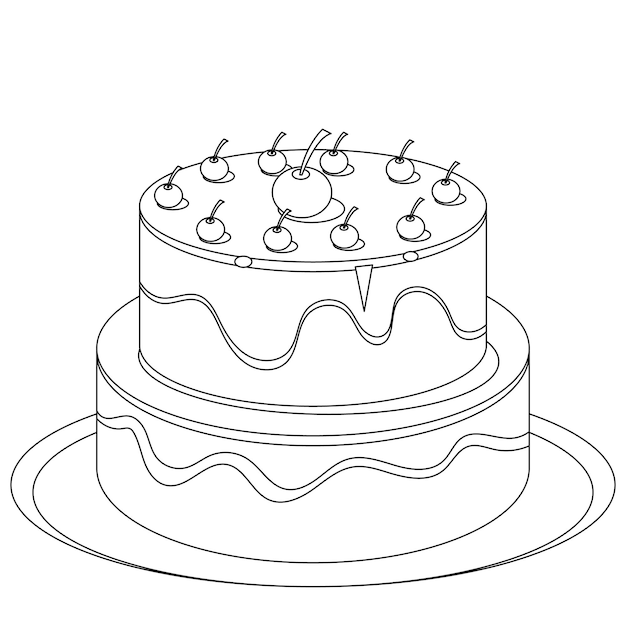 Bolo de aniversário para colorir ilustração para crianças e