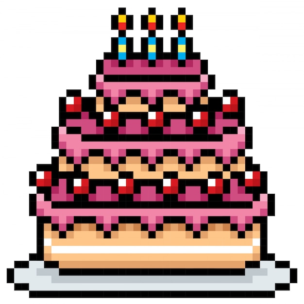 Bolo de aniversário de pixel art. item de jogo de bits