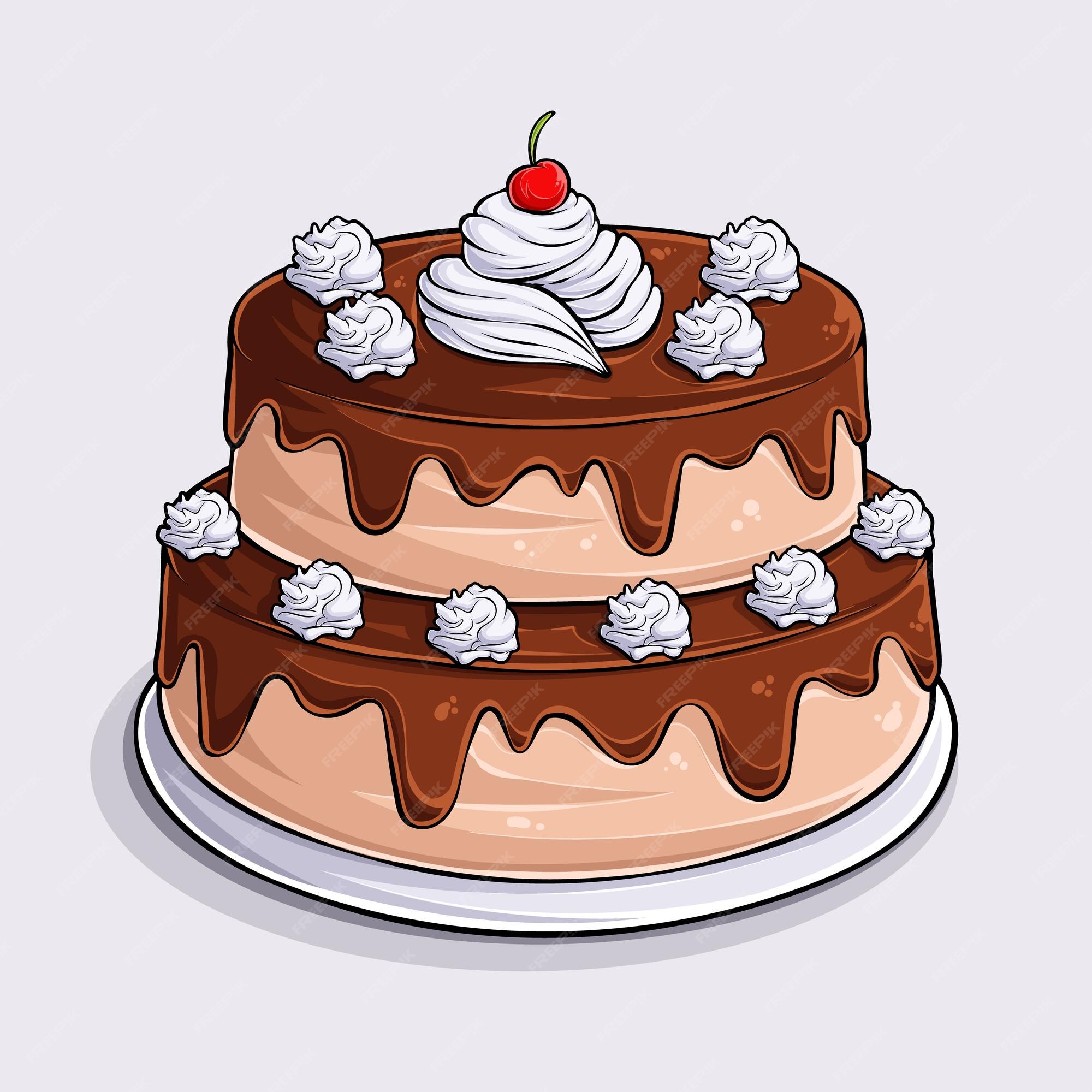 Ilustração De Um Desenho Colorido De Doces : Bolo Quadrado Oranganzento,  Com Creme E Decorado Com Nozes E Vermelho Ilustração Stock - Ilustração de  chocolate, bolo: 228479783