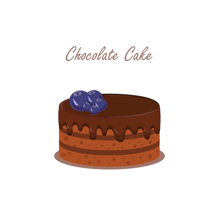 Vetor bolo de chocolate com ilustração vetorial de mirtilo