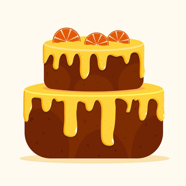 Bolo de chocolate laranja para aniversário ou festa de casamento, sobremesa doce decorada com creme feliz nascimento