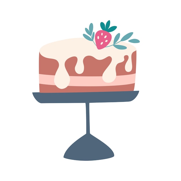 Bolo de morango bolos doces para aniversários e festas clipart de sobremesa perfeito para imprimir menus de restaurantes e aplicativos ilustração de desenho vetorial