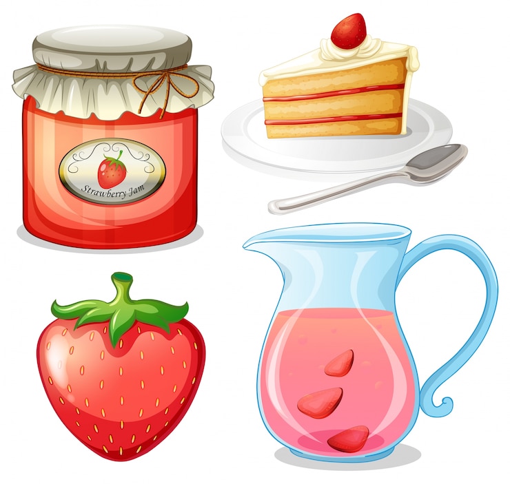 Vetor bolo de morango e ilustração de jam