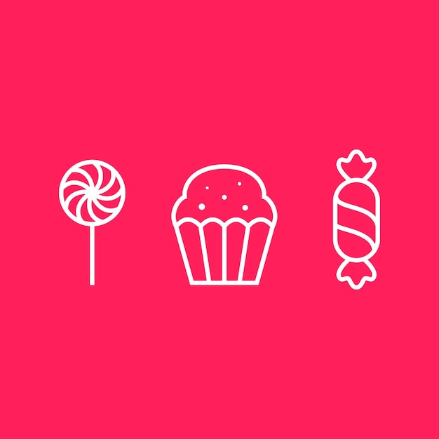 Bolo favorito de comida infantil e pirulito linha de doces design minimalista ilustração do ícone do vetor