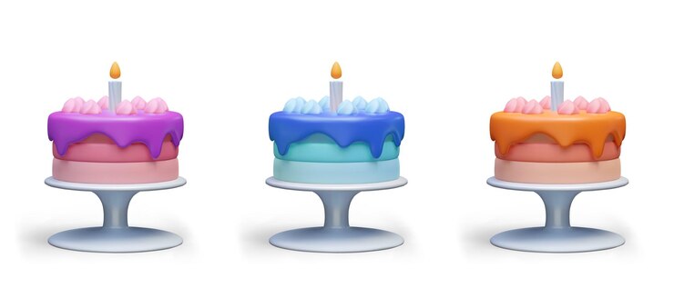 Vetor bolo redondo em suporte bolo de camada de creme com velas doces de aniversário