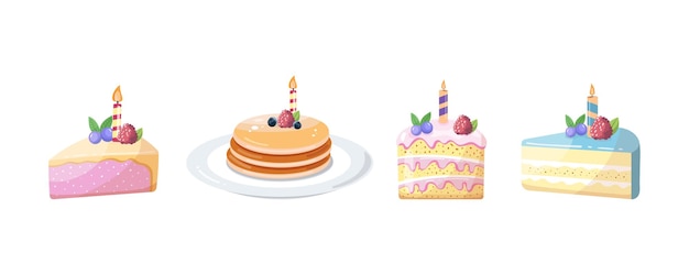 Bolos de aniversário e sobremesas de estilo plano
