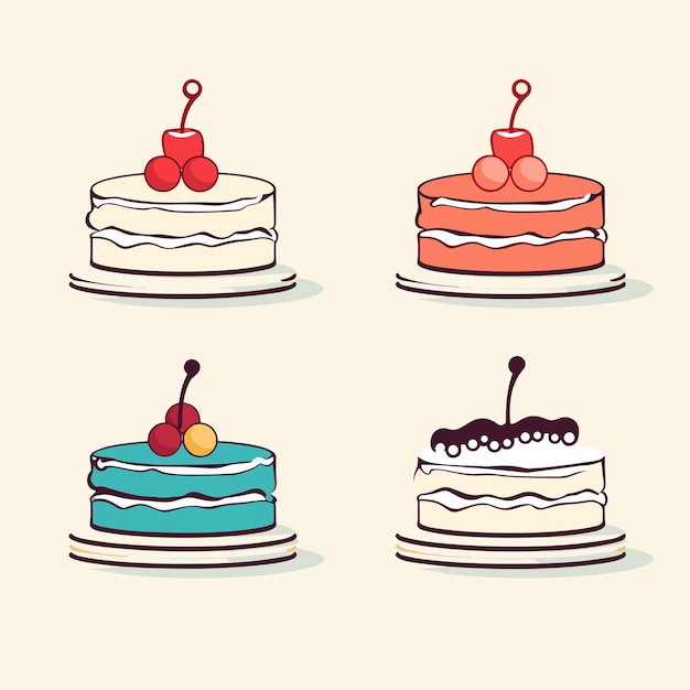 Bolos de desenhos animados Bolo de aniversário de sobremesas deliciosas coloridas com celebração 03