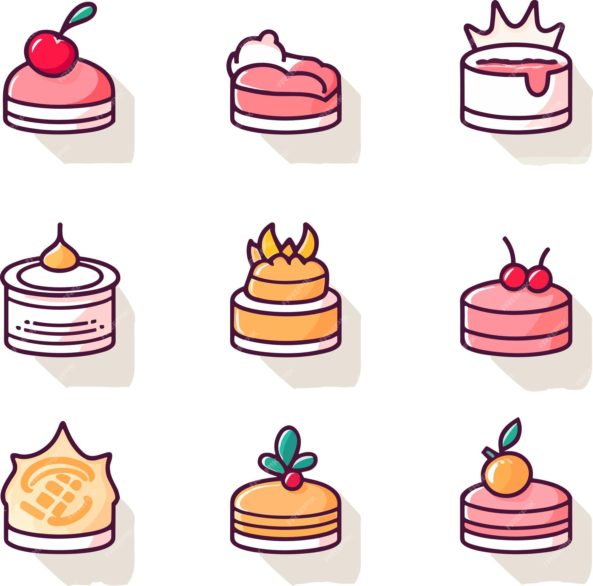 Bolos De Desenho Animado Sobremesas Deliciosas Coloridas, Bolo De  Aniversário Com Velas De Celebração E Fatias De Chocolate, Feri Ilustração  do Vetor - Ilustração de evento, gotejamento: 169757130